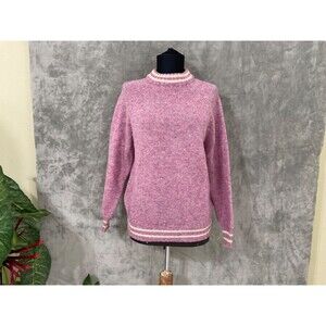 100% Wool Sweater | Women’s Size 36 Mock Neck Striped Hem | Made in Scotland